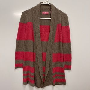 Striped Open-Front Cardigan Sweater in Brown and Red by